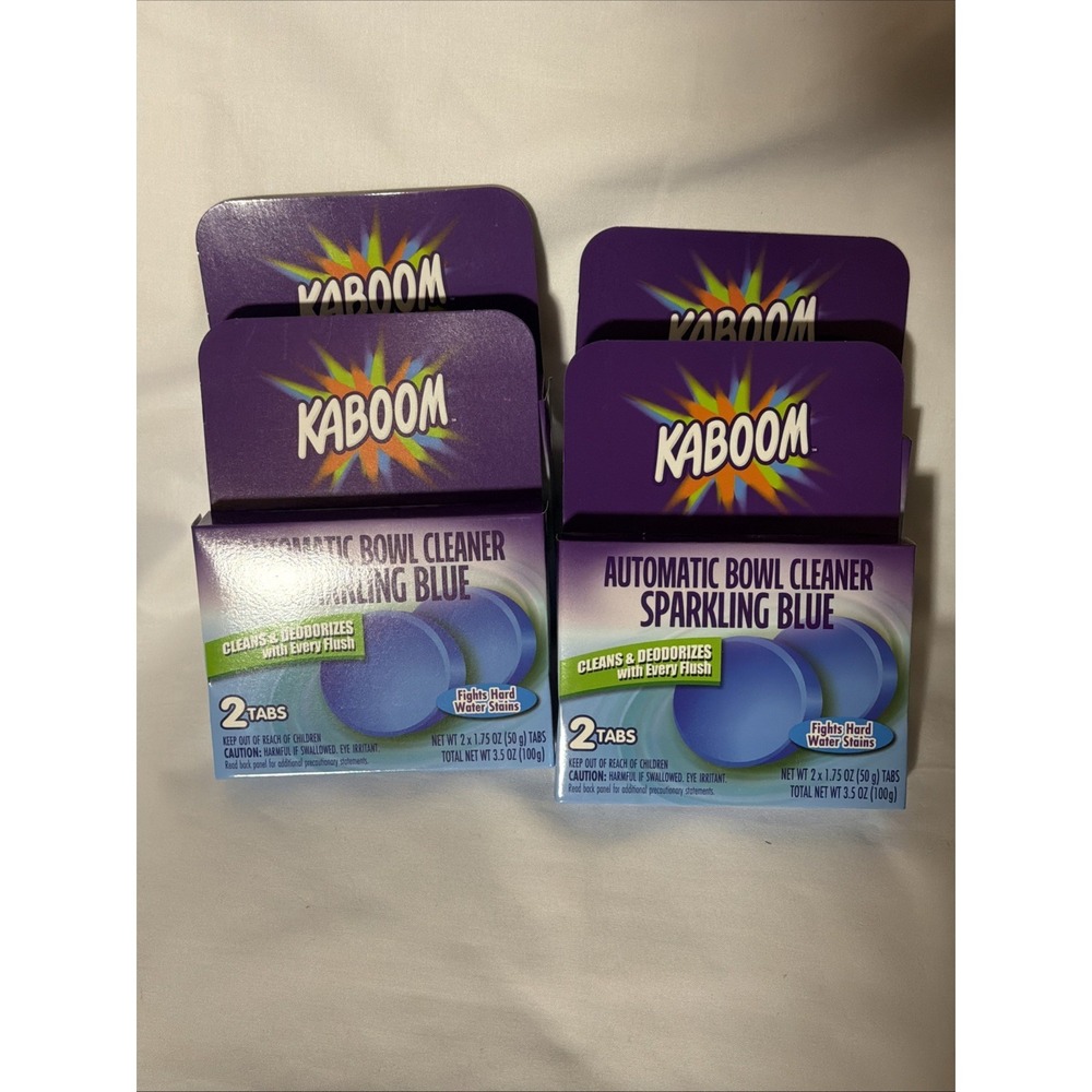 Lot Of 4 Boxes KABOOM Automatic Bowl Cleaner Sparkling Blue & Deodorizes